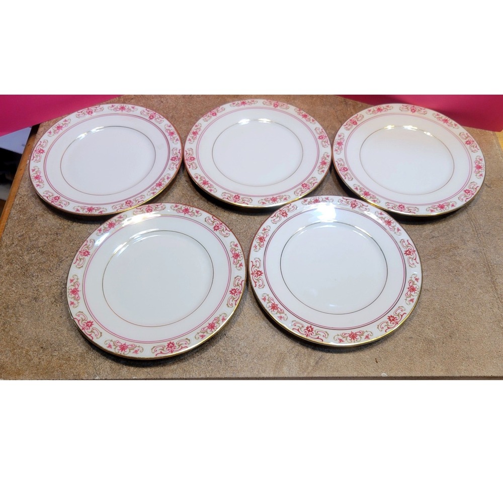 Coronado H&C Garnet Bread and Butter Plates Set of 5 Red Gold Bohemia Czech 6" - Picture 6 of 8